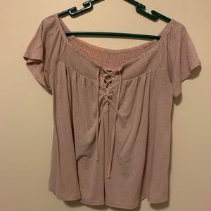 Blush off the shoulder shirt